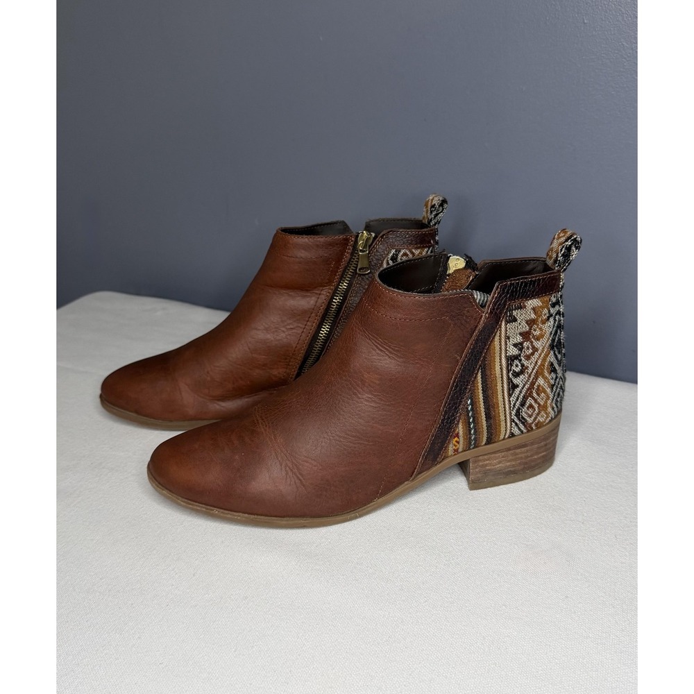 Inkkas Boots Womens 10 / 41 Brown Leather Woven Ankle Booties Boho Southwestern